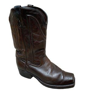 Vtg 1960s-70s DURANGO Men Western Square Toe Biker Boots Brown Leather USA 11 D